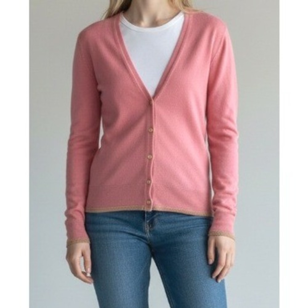 Versace Classic V-Neck Cardigan Women's Size 42 US 6 Pink Button Up Sweater Chic